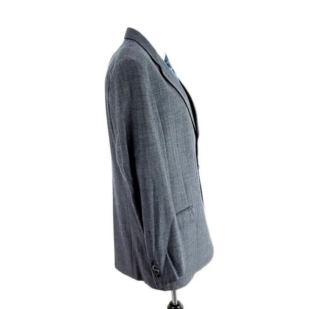 Joseph Abboud Nordstrom Wool 3 Button Sport Coat 42R Gray Blue Herringbone W/ Or